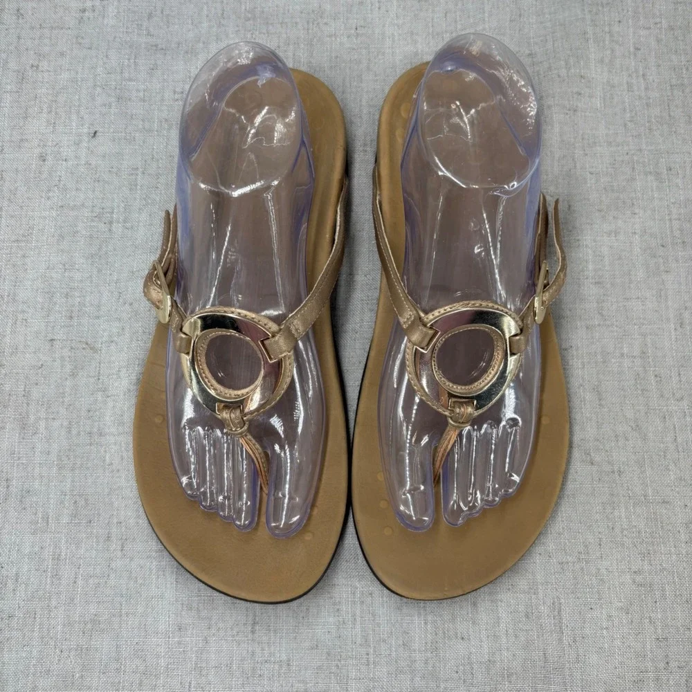 Vionic Karina Thong Sandals Gold Metallic Ring‎ Flip Flops Slides Women's 9 WIDE
